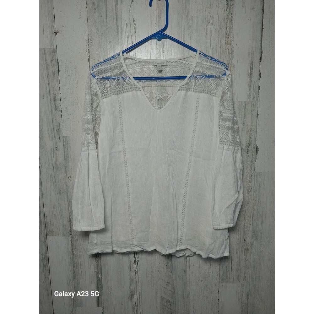 garnet hill women's shirt Lace-Shoulder Poet Blouse size 8